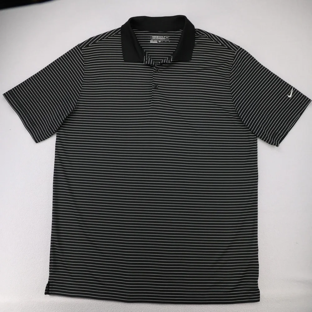 Nike Golf Tour Performance Dri-FIT Mens XL‎ Black White Striped Polo Shirt